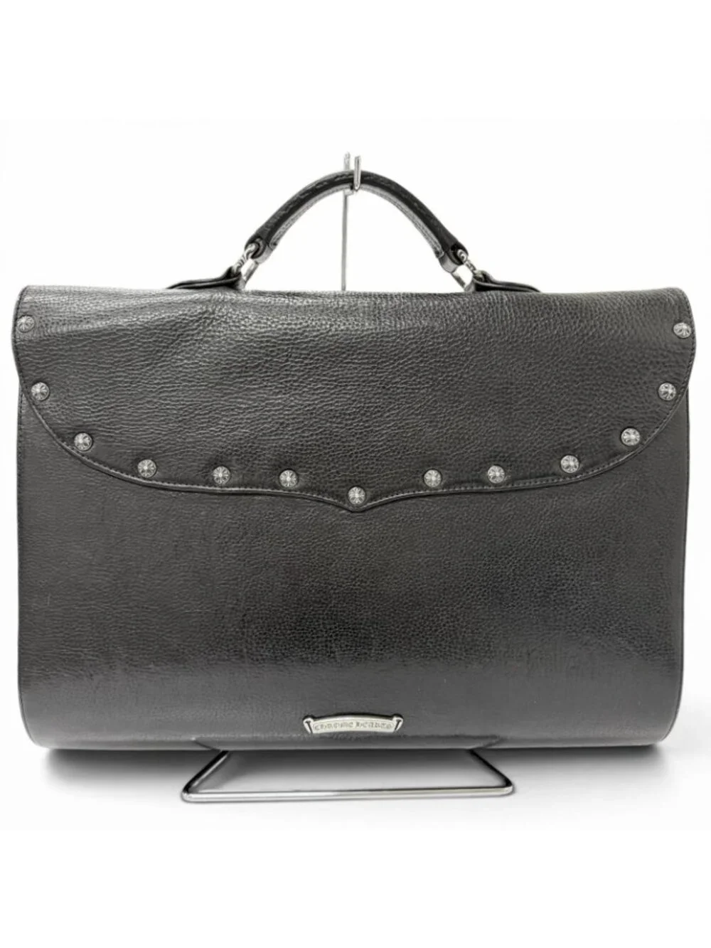 Chrome Hearts Leather Part Gunslinger CH Plus Briefcase Handbag Black